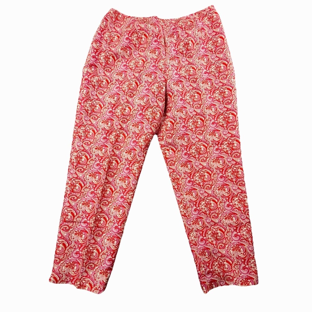 Evan Picone 100% Silk Paisley Pants‎ Womens 14 Pink Lined Side Zip